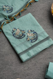 Chic Looms Blue Muga Cotton Unstitched Suit Set